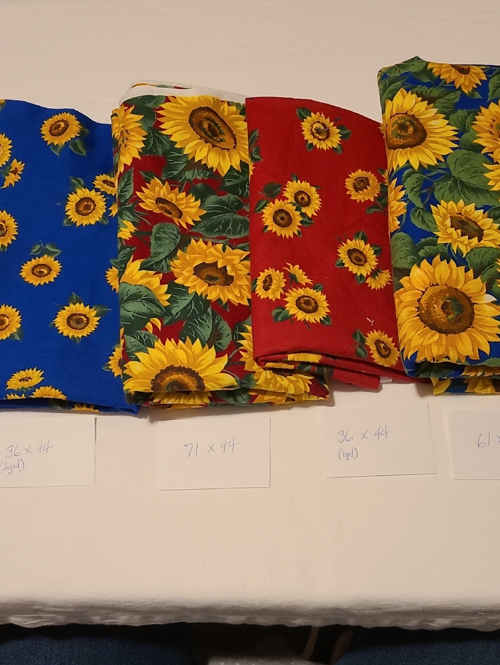 Sunflower Fabric Cotton, Bundle of 4 Patterns, Blue Burgundy Yellow Green